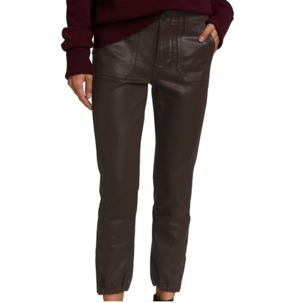 PAIGE Chocolate Leather Joggers Super Stretch